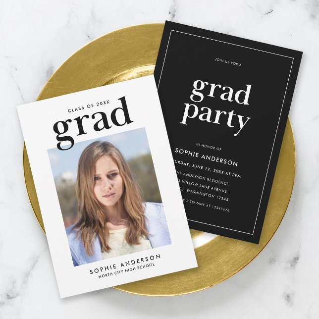 Black and White Serif Photo Graduation Party Invitation (Creator Uploaded)