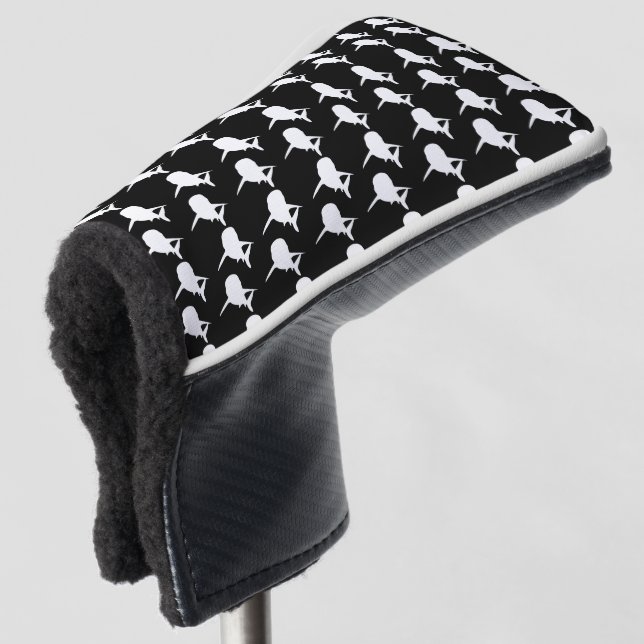 Black and white Shadow fish shark whale pattern Golf Head Cover (3/4 Front)