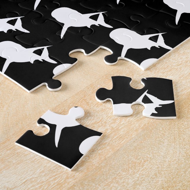 Black and white Shadow fish shark whale pattern Jigsaw Puzzle (Side)