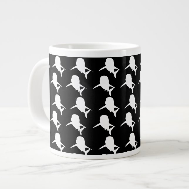 Black and white Shadow fish shark whale pattern Large Coffee Mug (Front Left)