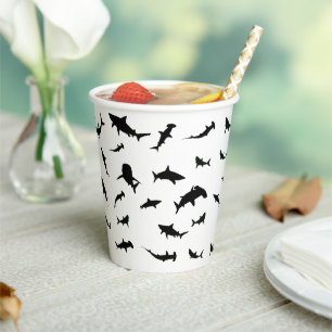 Black and white Shadow fish shark whale pattern Paper Cups