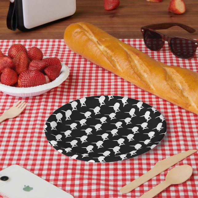 Black and white Shadow fish shark whale pattern Paper Plate (Picnic)