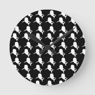 Black and white Shadow fish shark whale pattern Round Clock