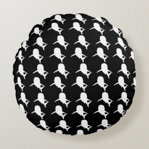 Black and white Shadow fish shark whale pattern Round Cushion