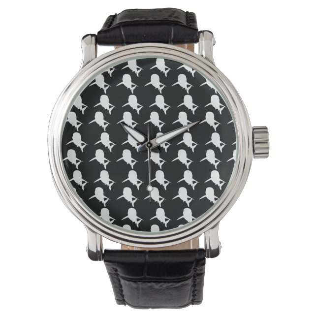 Black and white Shadow fish shark whale pattern Watch (Front)