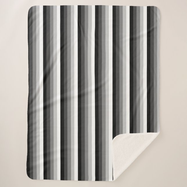 Black and white shadow stripes sherpa blanket (Front)