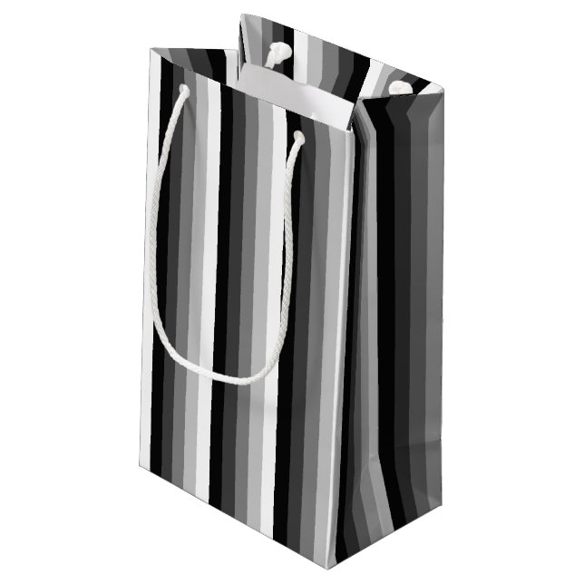 Black and white shadow stripes small gift bag (Back Angled)