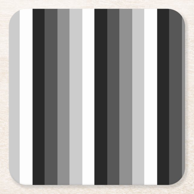 Black and white shadow stripes square paper coaster (Front)
