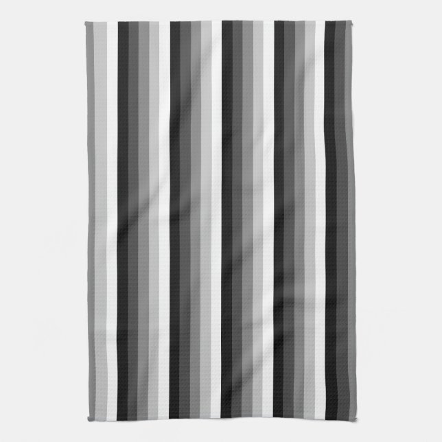 Black and white shadow stripes tea towel (Vertical)