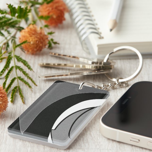 Black and White Shape Art Key Ring (Front Right)