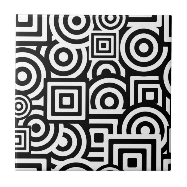 Black and White Shapes Cool Tile (Front)
