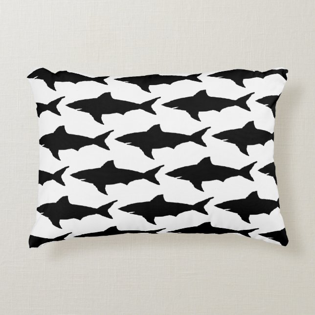 Black and white shark fish pattern zippered decorative cushion (Front)