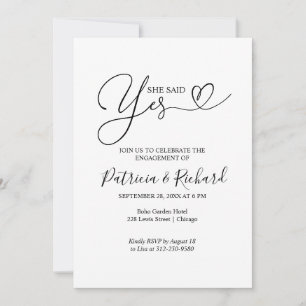 Black And White She Said Yes Engagement Party Announcement