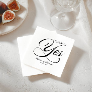 Black And White She Said Yes Engagement Party Napkin