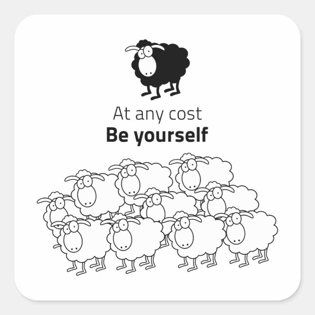 Black and white sheep square sticker (Front)