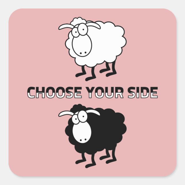 Black and white sheep square sticker (Front)