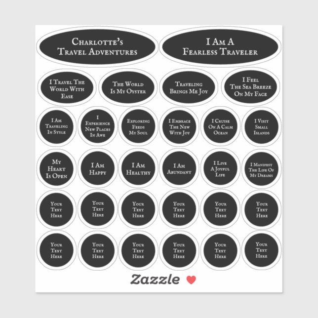 Black And White Sheet Of 30 Travel Affirmations (Sheet)
