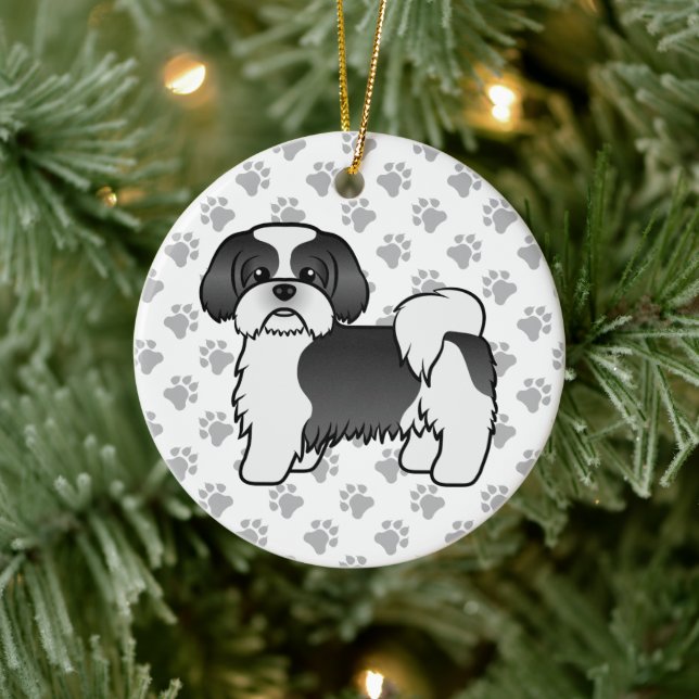 Black And White Shih Tzu Cute Cartoon Dog Ceramic Tree Decoration (Tree)