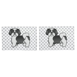 Black And White Shih Tzu Cute Cartoon Dog Pillowcase
