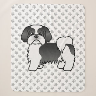 Black And White Shih Tzu Cute Cartoon Dog Sherpa Blanket