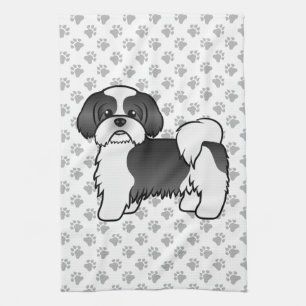 Black And White Shih Tzu Cute Cartoon Dog Tea Towel