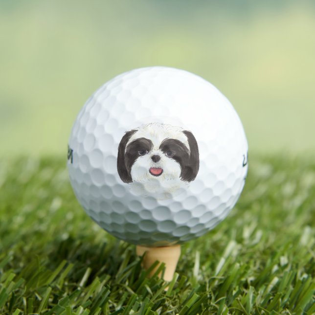 Black and White Shih Tzu Golf Balls (Insitu Tee)