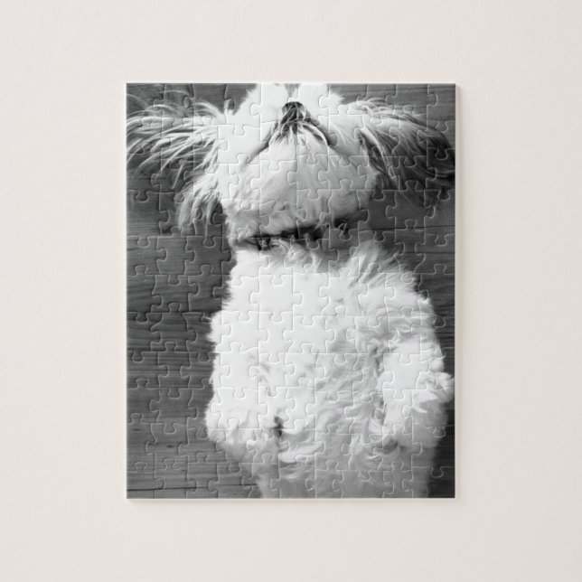 Black and White Shih-Tzu Puppy Jigsaw Puzzle (Vertical)