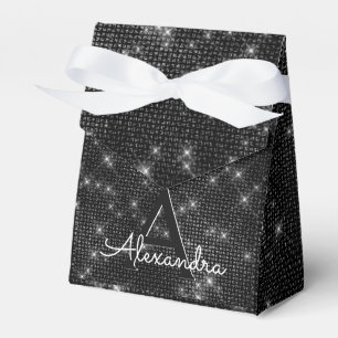 Black and White Shimmer Monogram - Add Your Name Favour Box