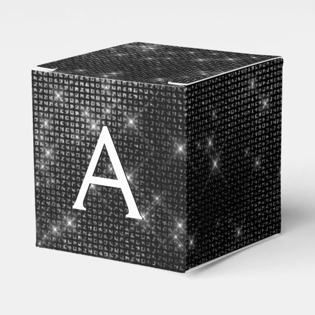 Black and White Shimmer Monogram - Add Your Name Favour Box (Front Side)