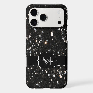 Black and white shiny glitter sparkles Monogram