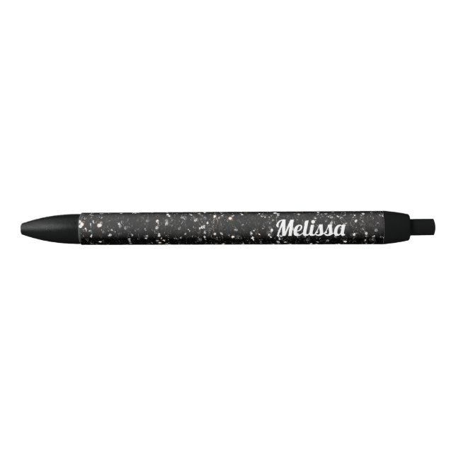 Black and white shiny glitter sparkles Personalise Black Ink Pen (Front)