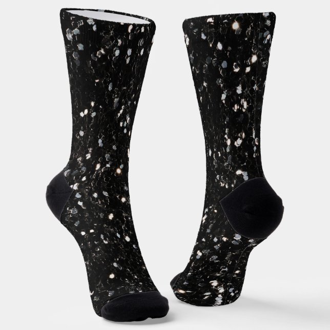 Black and white shiny glitter sparkles socks (Angled)