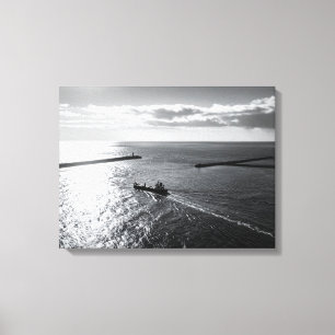 Black and white ship in the sea canvas print