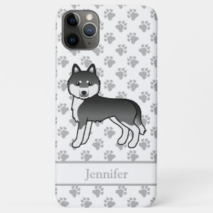 Black And White Siberian Husky Cartoon Dog & Name Case-Mate iPhone Case