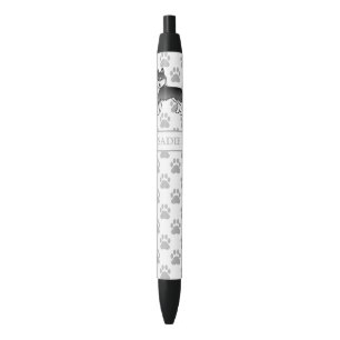 Black And White Siberian Husky Cartoon Dog & Name Ink Pen