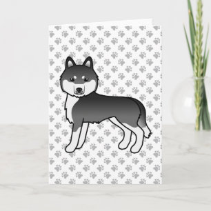 Black And White Siberian Husky Cute Cartoon Dog Card