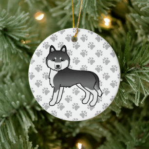 Black And White Siberian Husky Cute Cartoon Dog Ceramic Tree Decoration