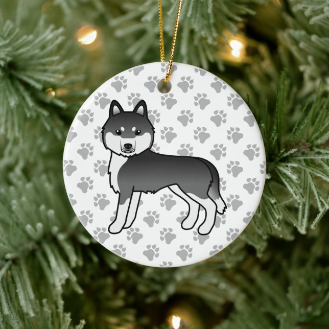 Black And White Siberian Husky Cute Cartoon Dog Ceramic Tree Decoration (Tree)