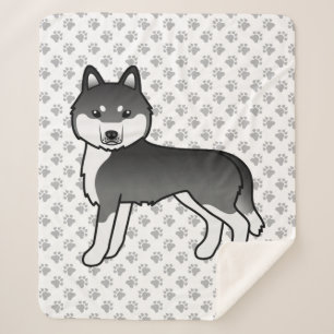 Black And White Siberian Husky Cute Cartoon Dog Sherpa Blanket