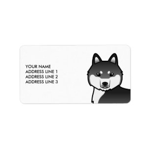 Black And White Siberian Husky Dog & Custom Text Label