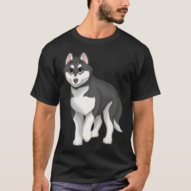 Black and White Siberian Husky Dog with Brown Eyes T-Shirt (Front)