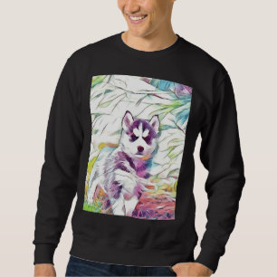 Black And White Siberian Husky Puppy On Brown Gras Sweatshirt