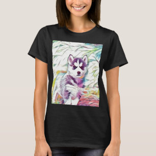 Black And White Siberian Husky Puppy On Brown Gras T-Shirt