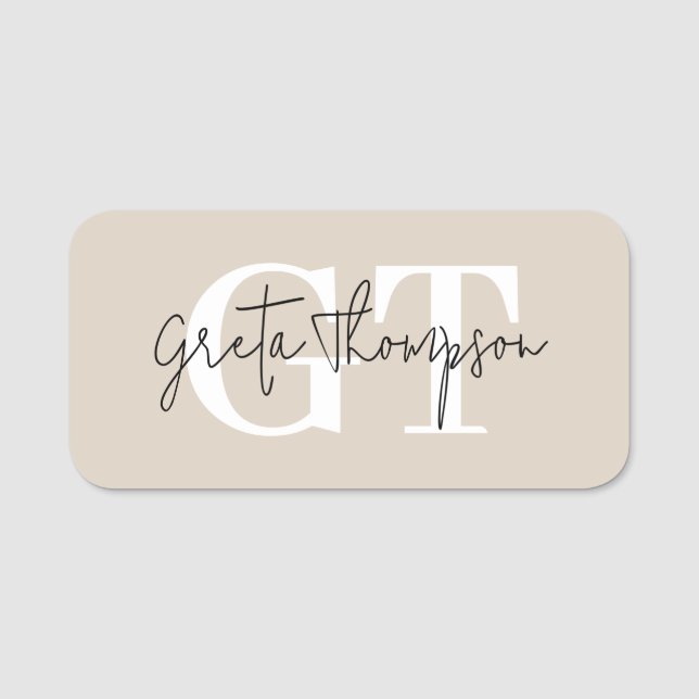 Black and White Signature Name Monogram Beige Tag (Front)