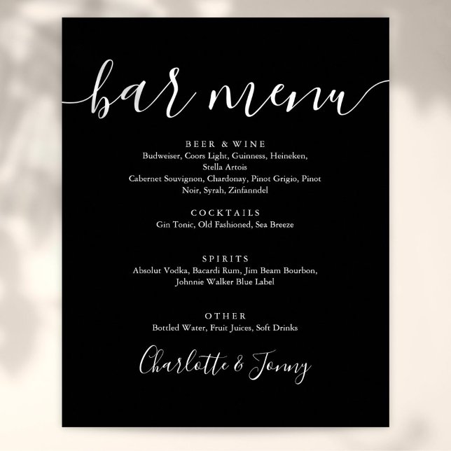 Black And White Signature Script Bar Menu Sign (Black And White Signature Script Bar Menu Sign)