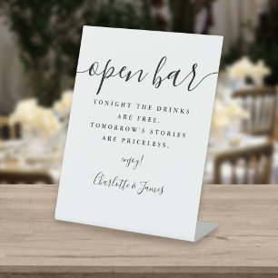 Black And White Signature Script Open Bar Pedestal Sign