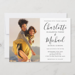 Black And White Signature Script Photos Wedding Invitation