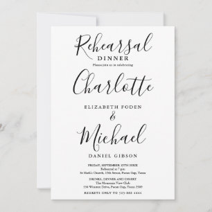 Black And White Signature Script Rehearsal Dinner Invitation