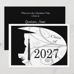 Black and White Silhouette 2027 Graduation Party Invitation