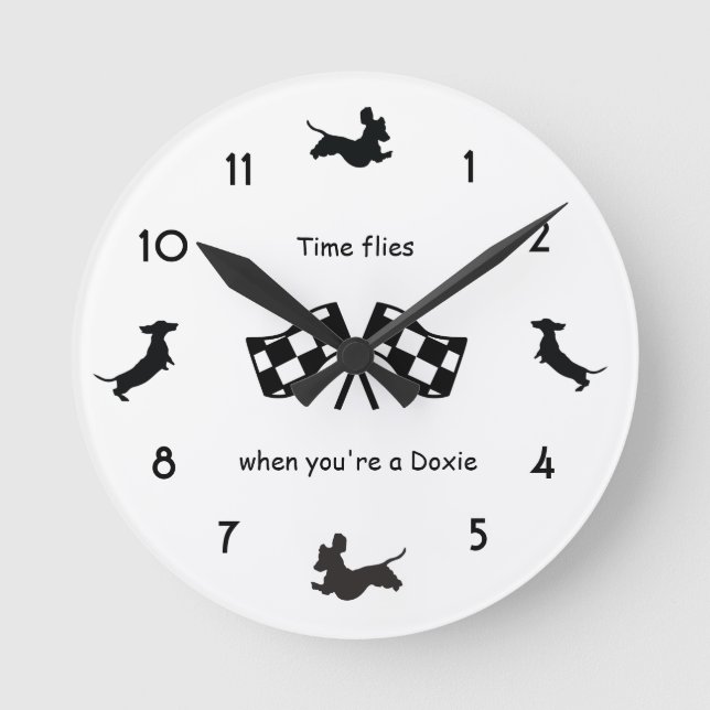 Black and White Silhouette Dachshund Wall Clock (Front)